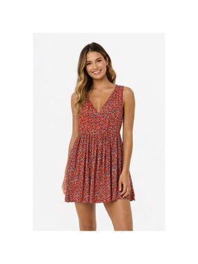 MINKPINK Revolve Ditsy Floral Mini Dress Keyhole Back Flirty Babydoll Red Blue M